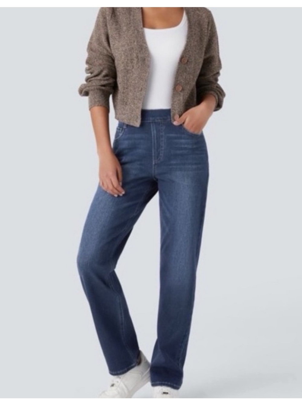 HALARA Dark Blue Straight-Leg High-Rise Jeans Petite